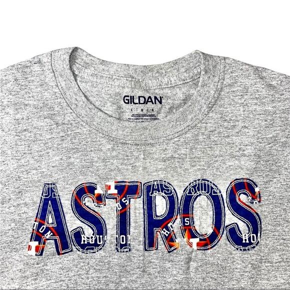 NEW Custom Made Applique Houston Astros TShirt Athletic Gray Unisex Size Large - Picture 3 of 4